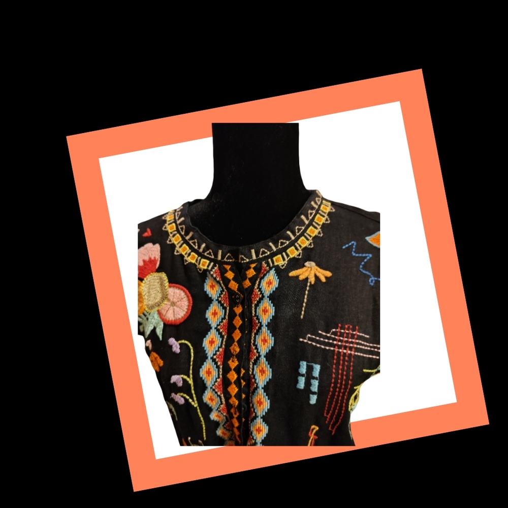 Johnny Was Black Dress with Multicolor Embroidery - Picture 3 of 7